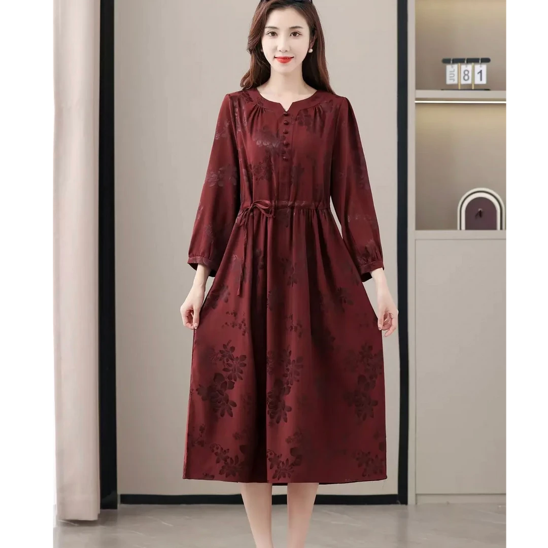 花韵A5641春夏新款定制显瘦气质时尚中长款收腰连衣裙