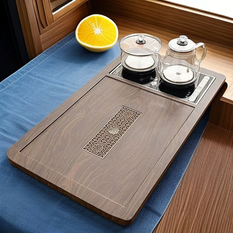 整套92X44干泡茶具套装家用实木茶盘组合四合一烧水壶炉茶海茶台