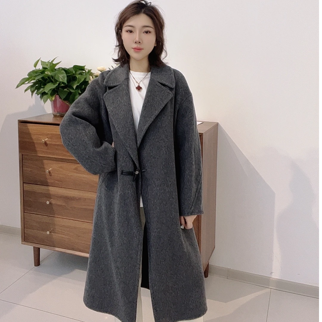 （10003）鄂市产地  西装领单粒牛角扣休闲长款