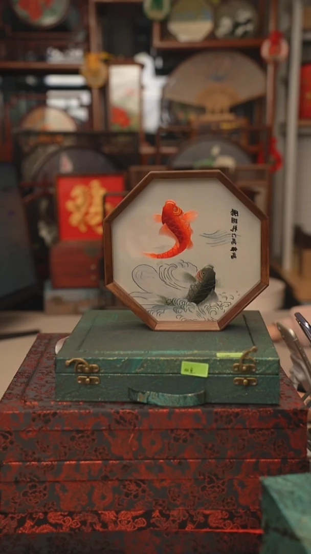 扇子摆件摆台双面绣花