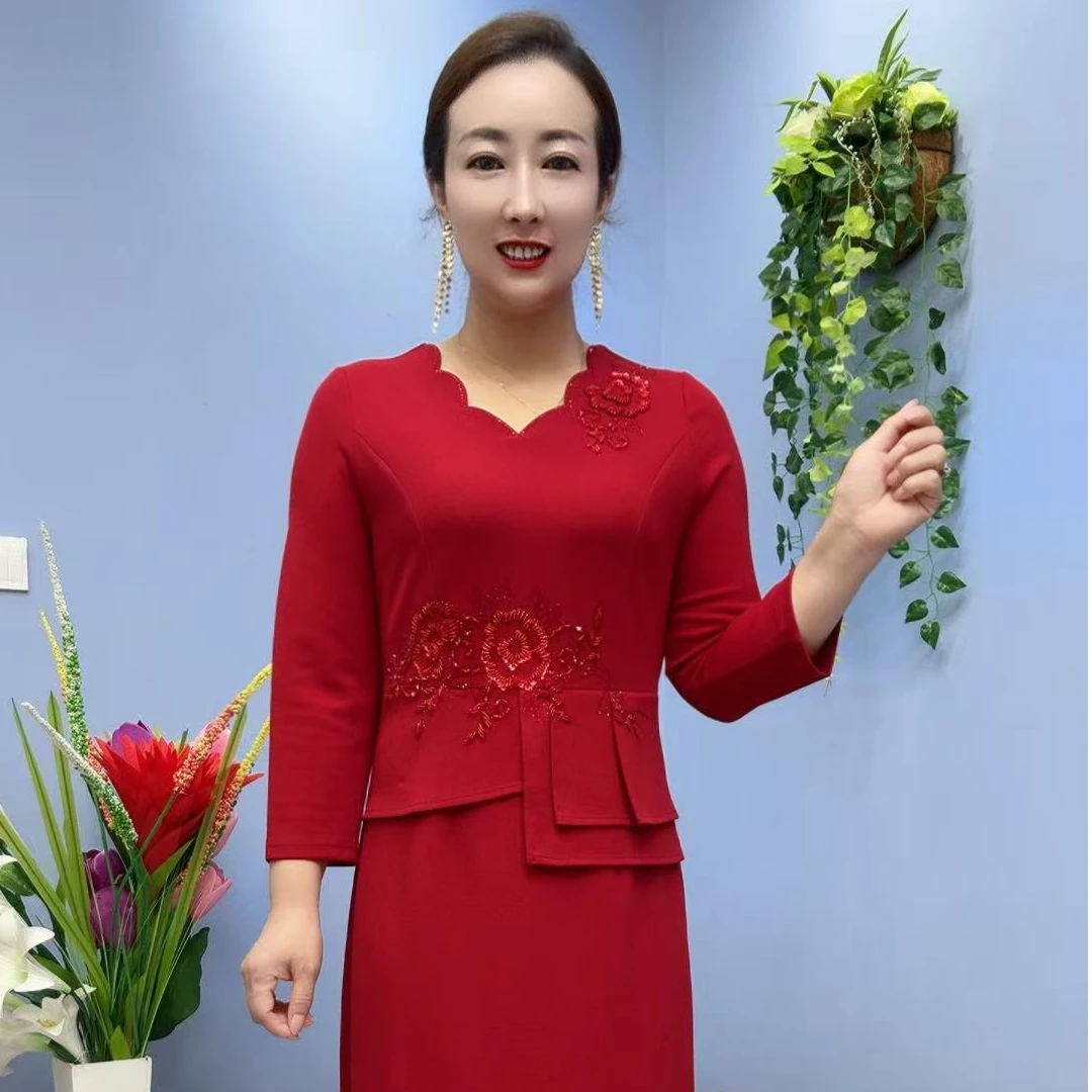 6305款重工烫钻手工串珠高贵连衣裙