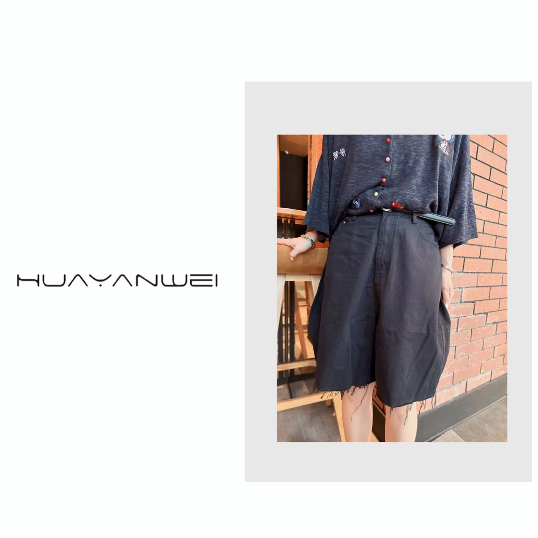 DWW【巍巍定制】街头水洗破坏毛边宽松牛仔短裤（25099）
