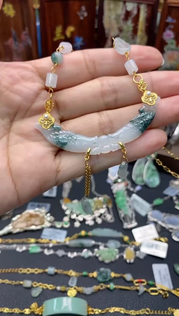 颈饰银S925镶嵌翡翠净货12661