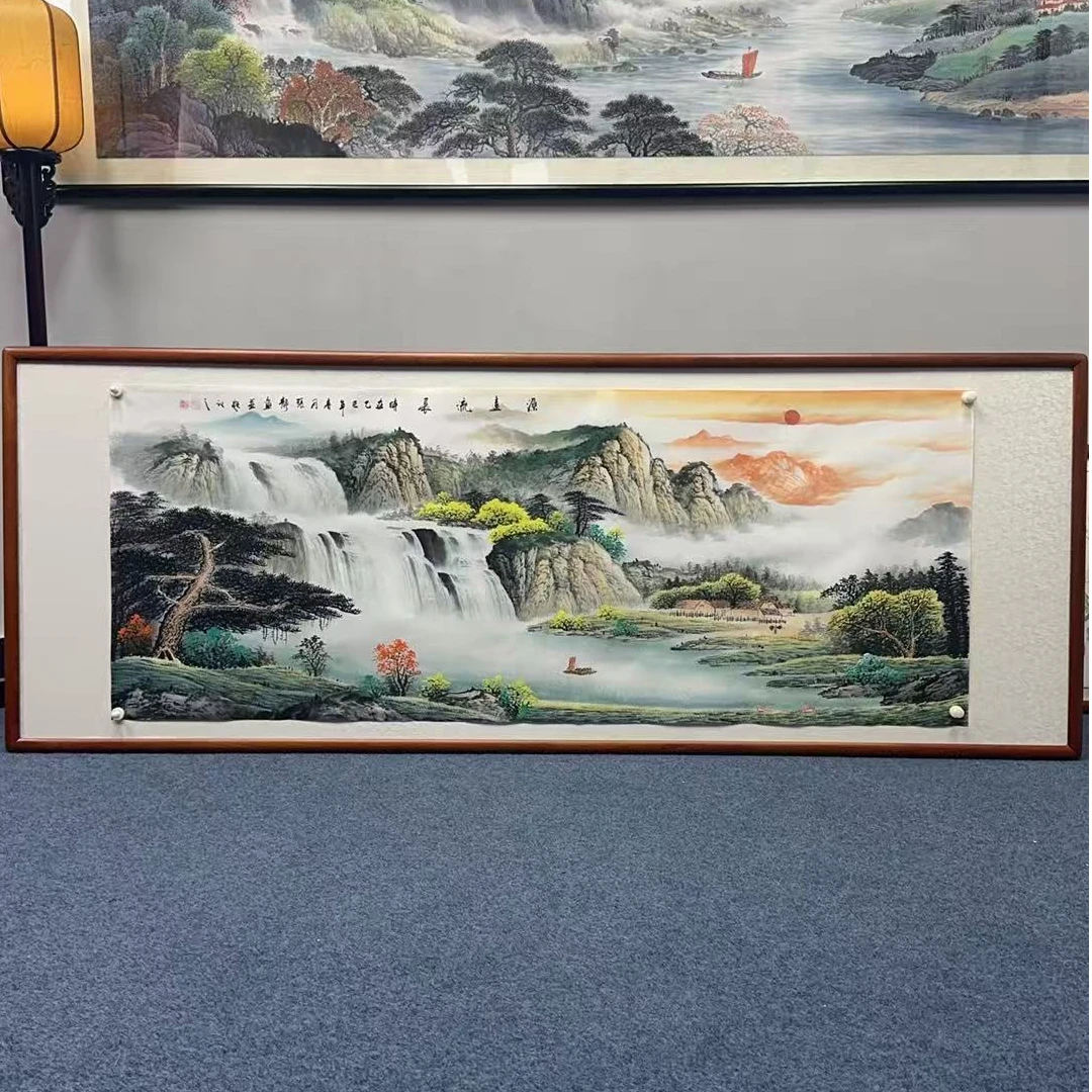 纯手绘-源远流长225X85新中式国画挂画背景墙装饰画