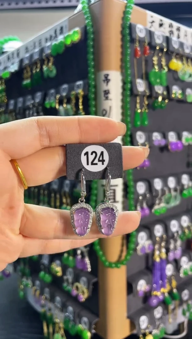 【闪购商品】翡翠耳饰银S925镶嵌124..