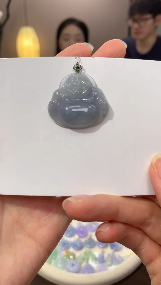 翡翠18K金镶嵌颈饰天然缅甸a货翡翠