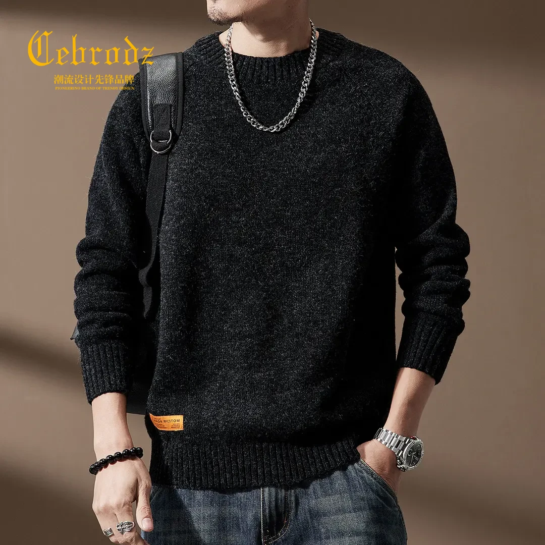 法国Cebrodz美式复古毛衣男冬季高级感宽松圆领针织衫慵懒风休闲