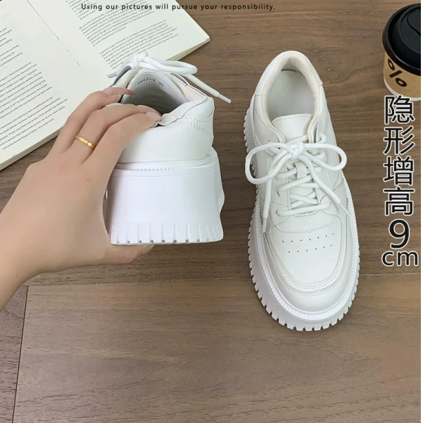 内增高9cm2025夏秋新款运动百搭轻便厚底休闲板鞋小个子小白鞋女