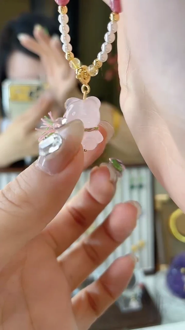 无铜合金无铜合金粉色小熊项链