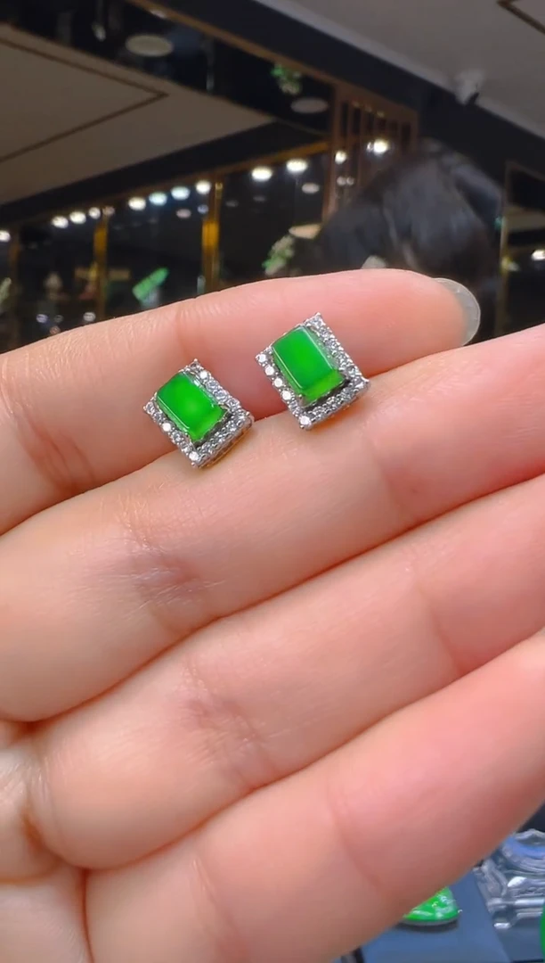 翡翠银S925镶嵌耳饰128（多样性发其一）