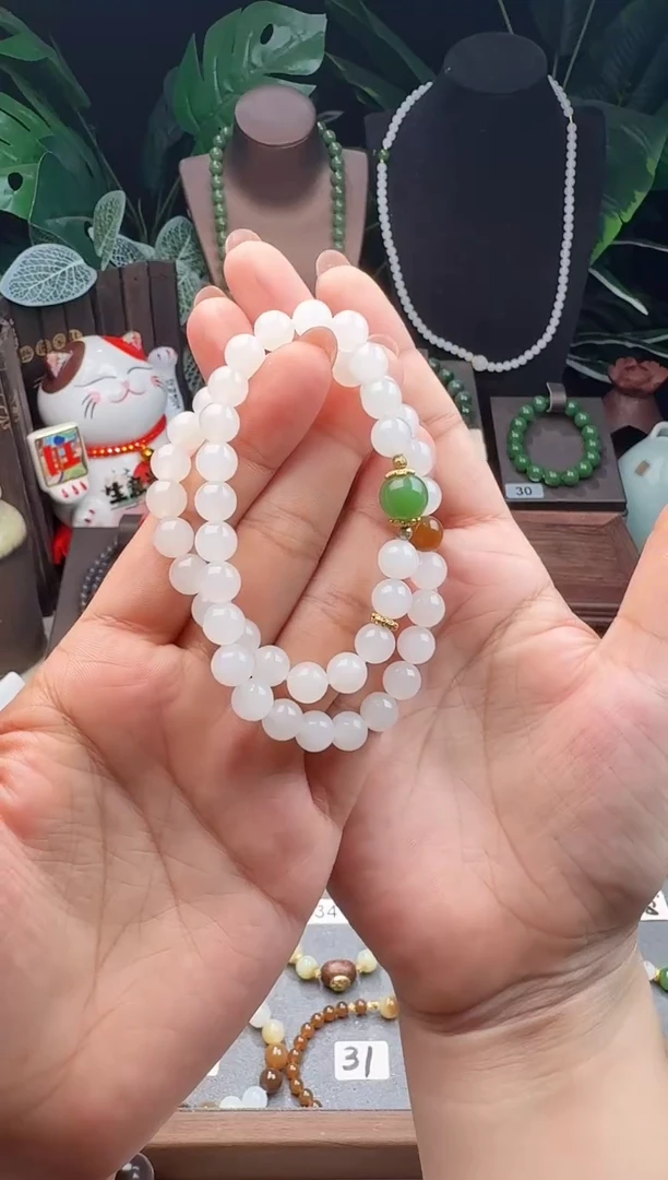 手链未镶嵌和田玉精品8m新疆白玉双圈手串