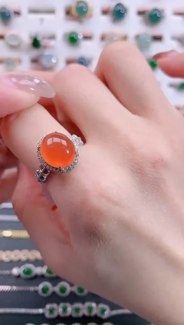 银S925镶嵌南红玛瑙戒指天然南红