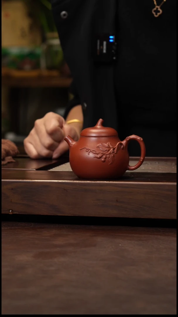 茶壶紫砂朱泥泥绘茄瓜130cc左右