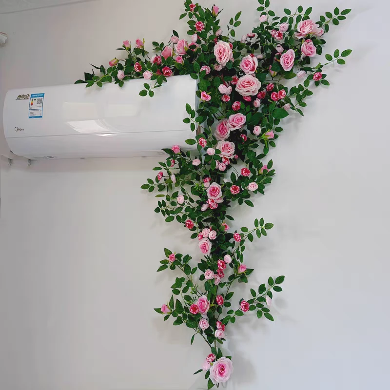 仿真玫瑰假花藤条空调水管子遮挡装饰暖气管阳台栅栏吊花藤椅缠绕