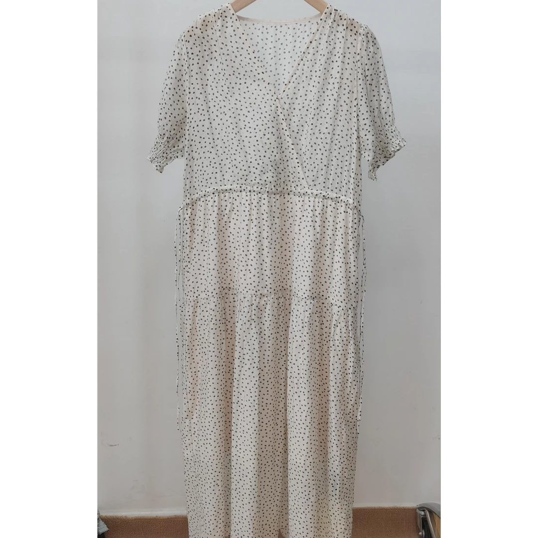 W045/AW*NA法式波点V领连衣裙3706