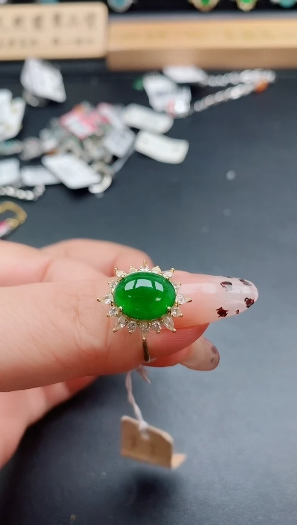 银S925镶嵌戒指翡翠1