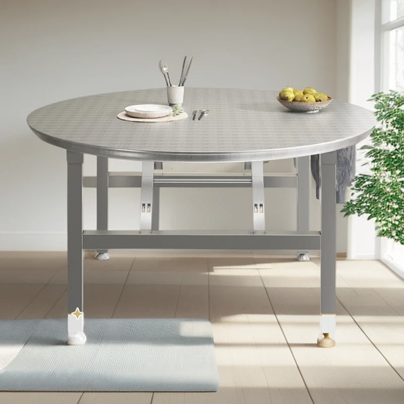 不锈钢大餐桌加厚大排档食堂吃饭用可折叠圆桌加厚折叠不锈钢圆桌