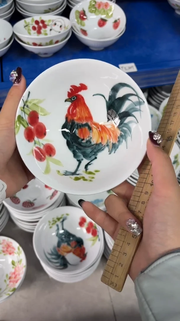 瓷片景德镇高温陶瓷食品级手绘釉中彩-斗笠碗