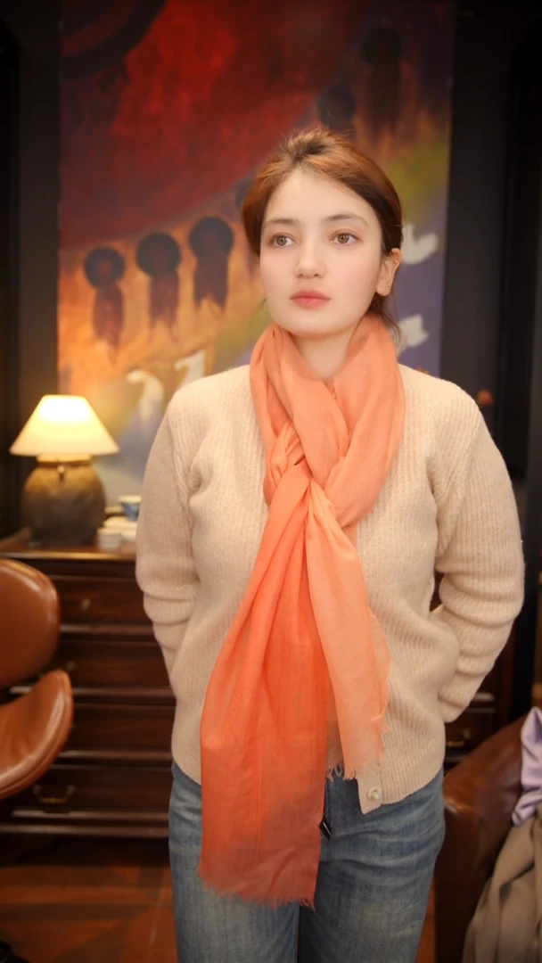 美丽诺羊毛橙色渐变戒指绒