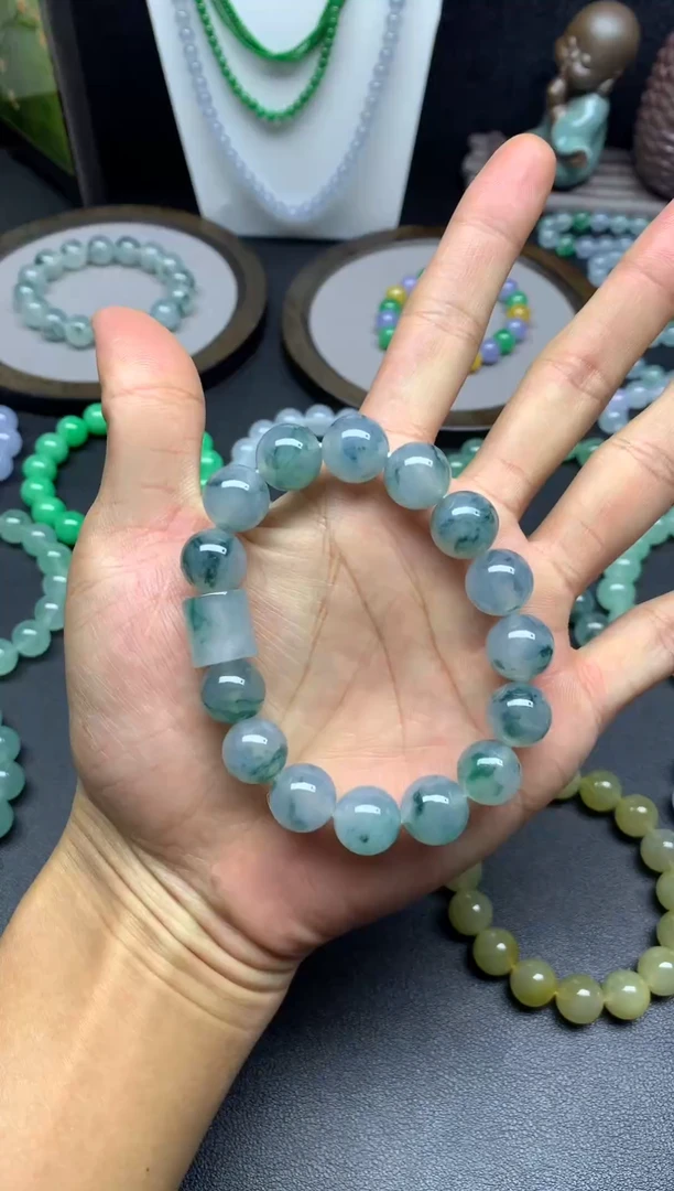 未镶嵌手链翡翠天然缅甸翡翠A货冰飘花手串卡12.8mm