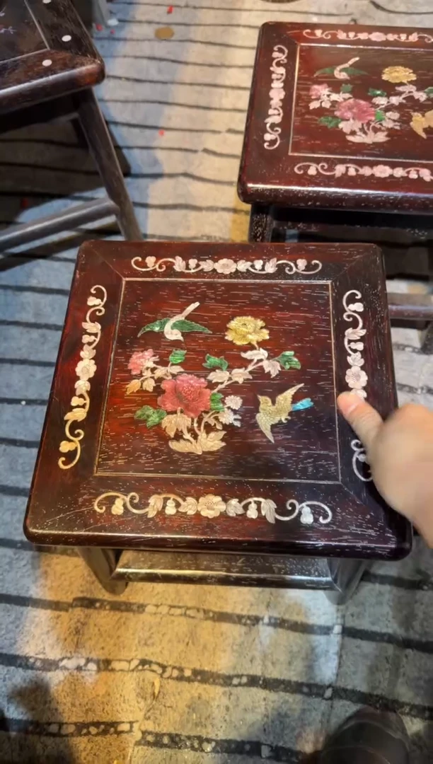 木紫檀富贵凳镶嵌彩贝花鸟花鸟