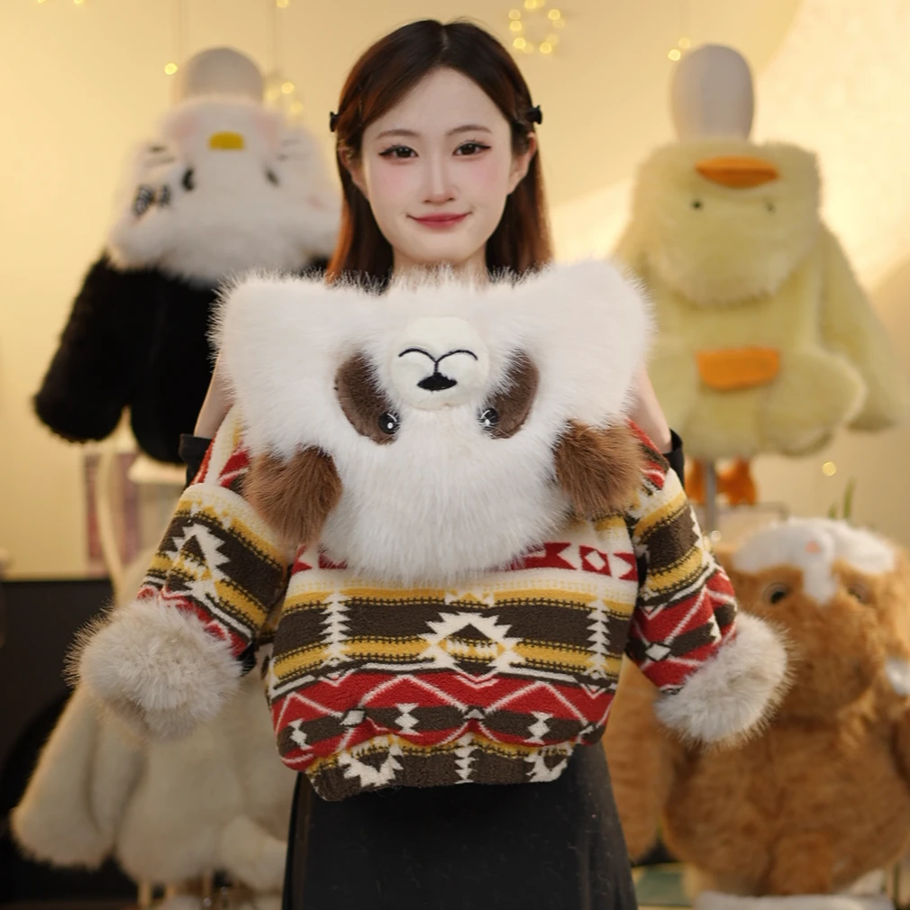 MB亲子冬款儿童洋气加厚气质彩虹小熊猫草草毛绒卡通保暖外套