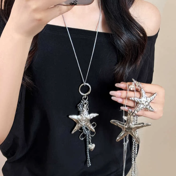 合金吊坠 y2k辣妹海星花朵爱心项链女长款锁骨链甜酷设计感颈链