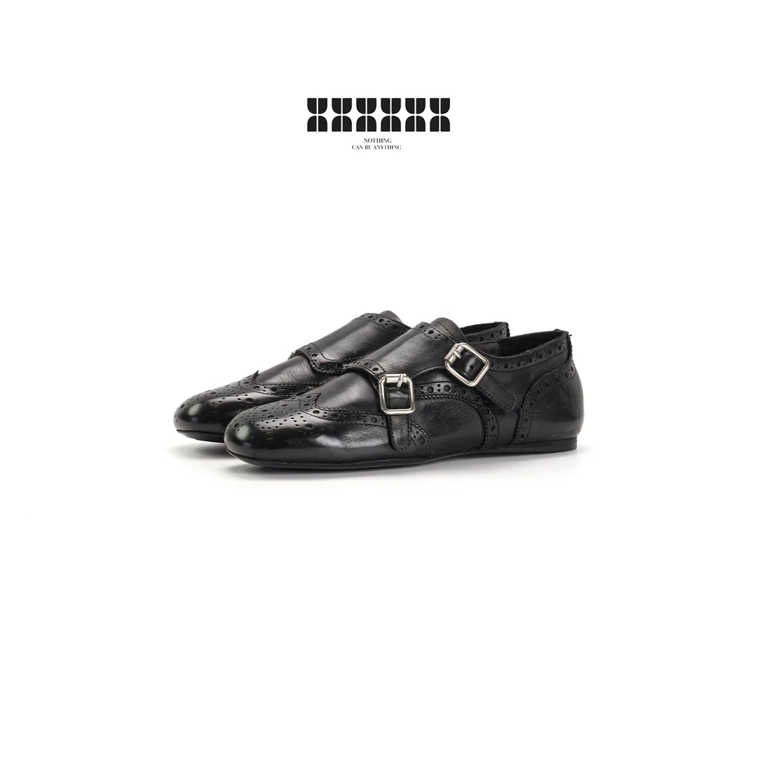 25春季新款手工布洛克雕花平底乐福鞋时尚真皮软底舒适孟克英伦风