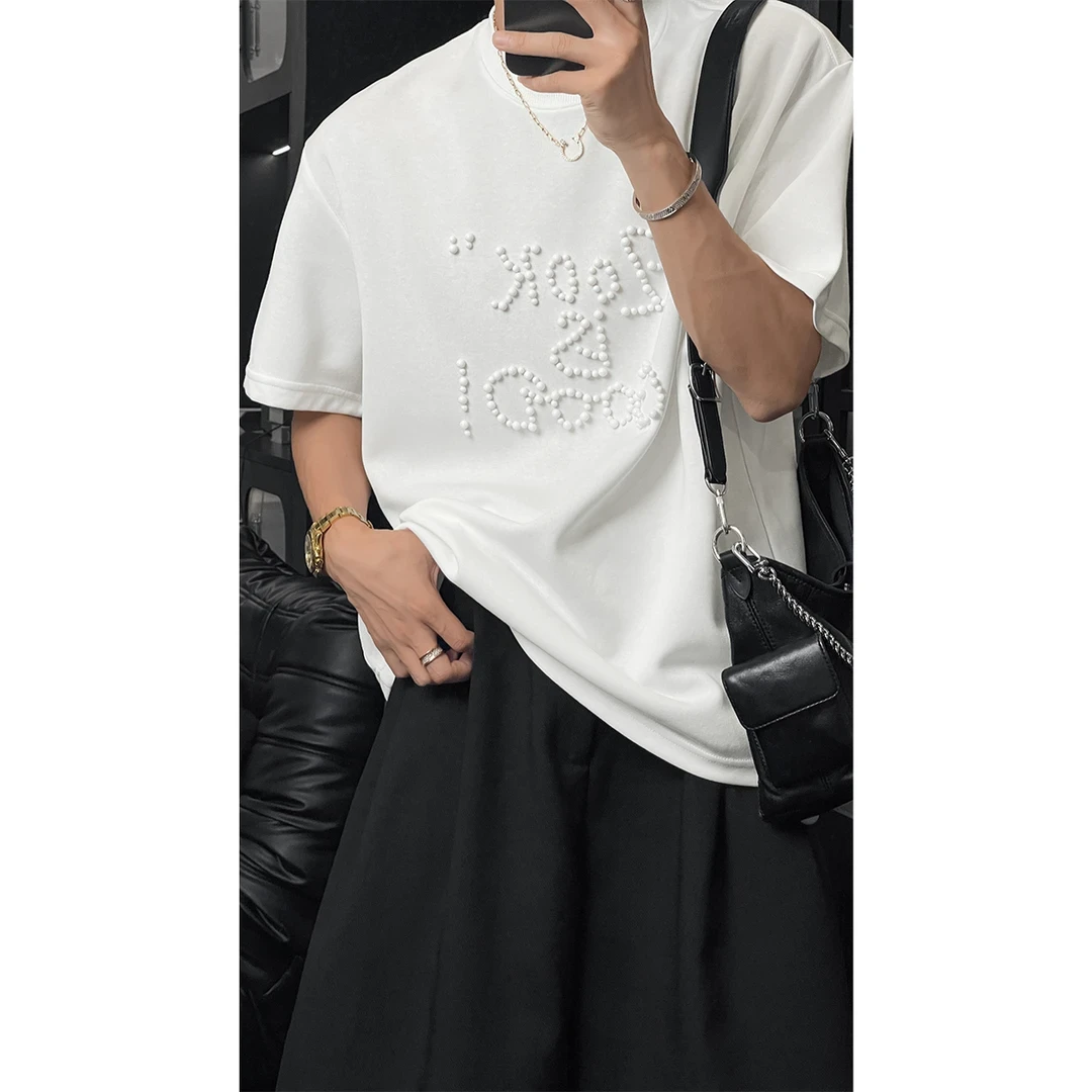 龙刀刀夏季新款潮流纯色高级感个性字母设计宽松百搭圆领短袖T恤