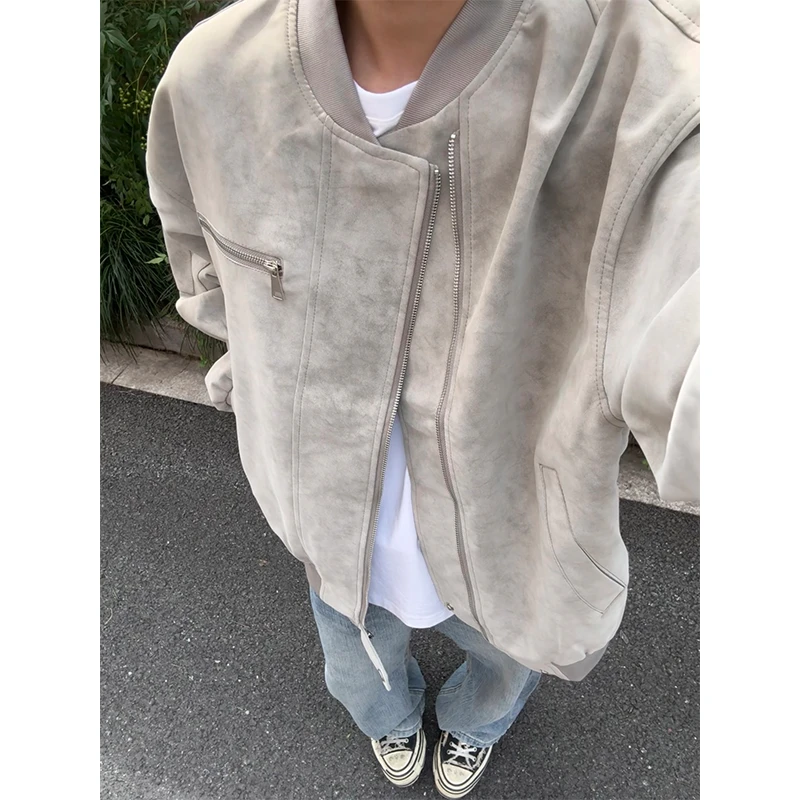 美式短款飞行夹克机车皮衣外套男款秋冬季潮牌痞帅炸街vibe棒球服