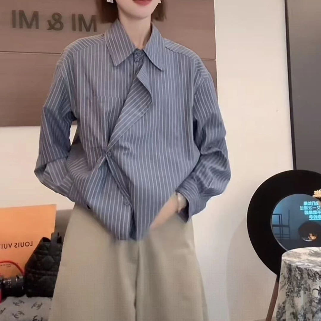 2025早秋新款气质法式不规则衬衣女显瘦时髦别致洋气长袖衬衫