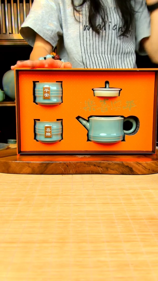 全手工仿古釉竹节壶一壶两杯