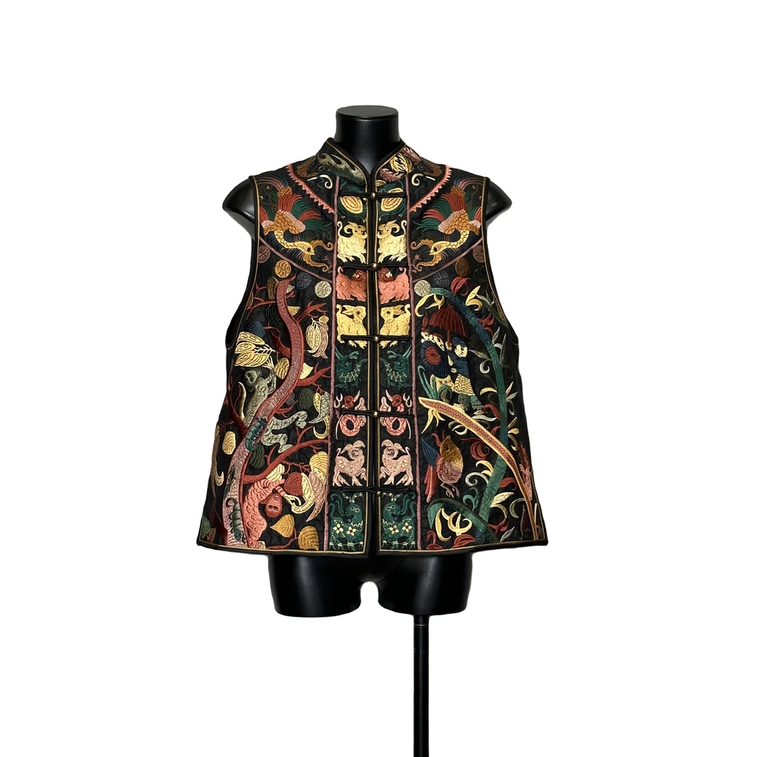 「利琪高订」国风春季新款季新中式时尚复古刺绣马甲A4665