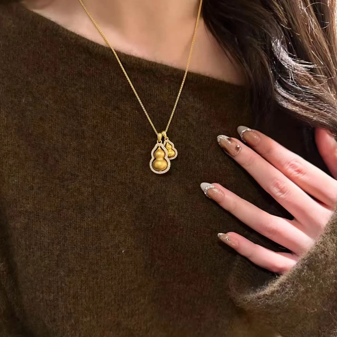 钛钢项链 双葫芦满镶项链