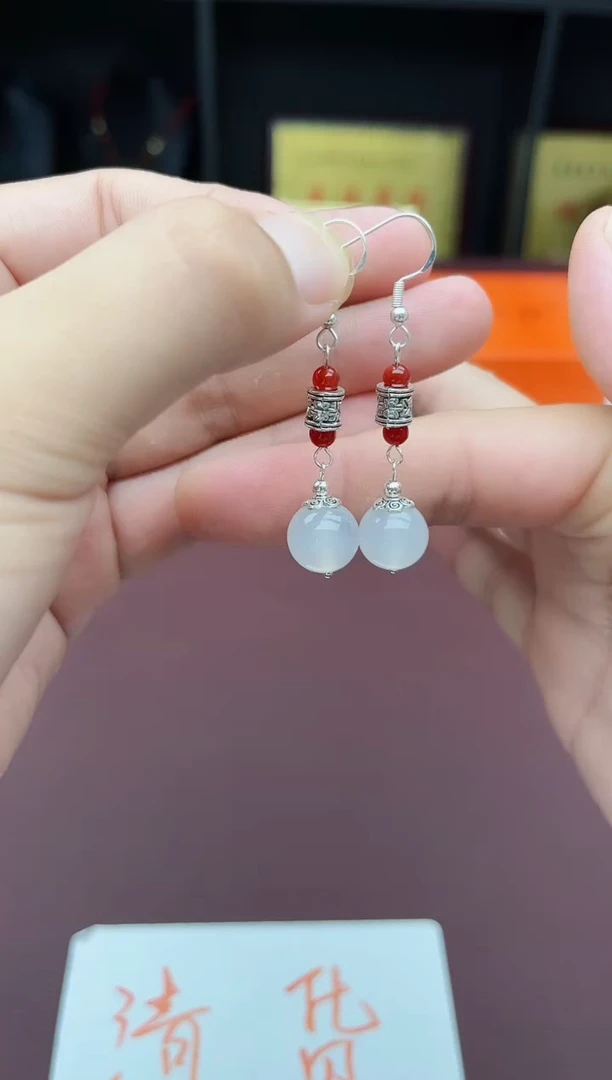 玛瑙/玉髓耳饰银S925镶嵌234000