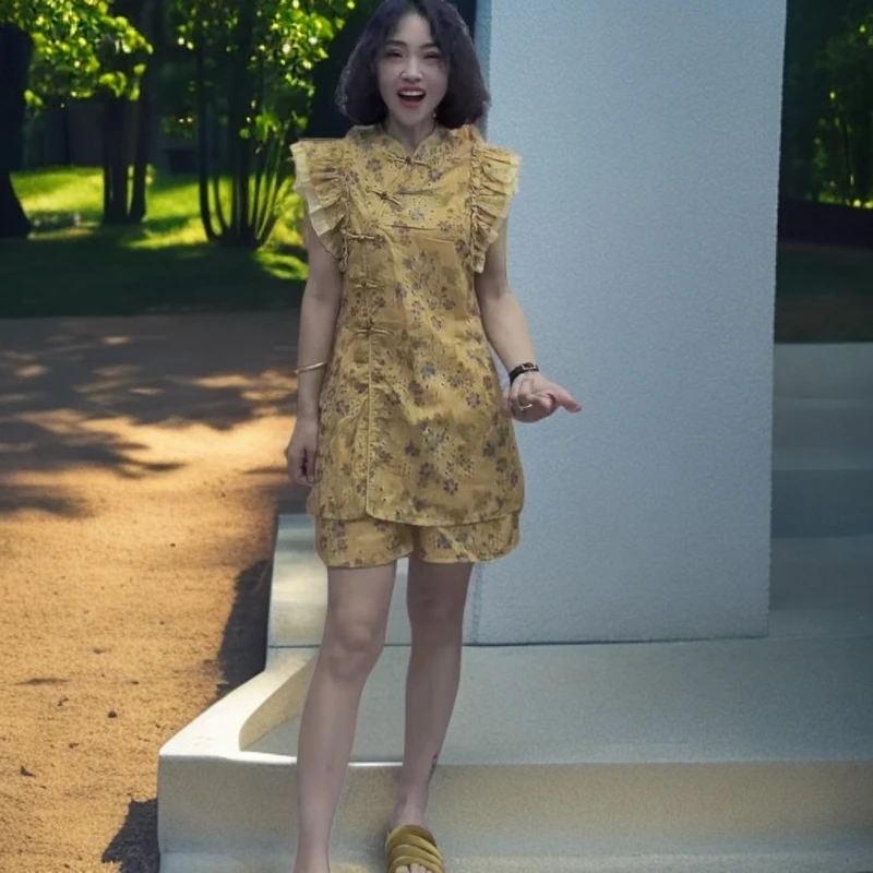 2025夏季新款时尚气质优雅高级感新中式国风连衣裙显瘦短裤两件套