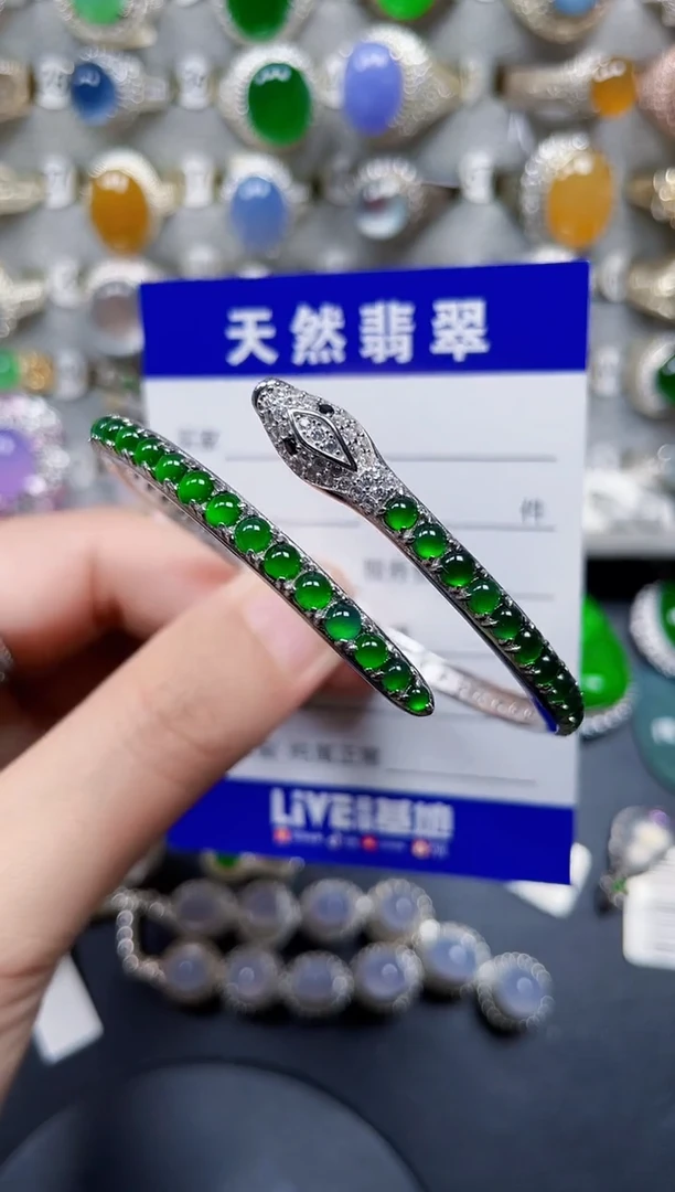 银S925镶嵌手镯翡翠160