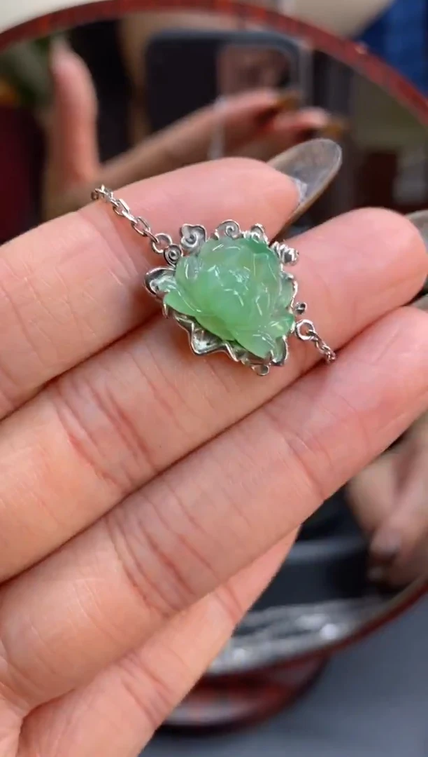 颈饰银S925镶嵌翡翠净货18190