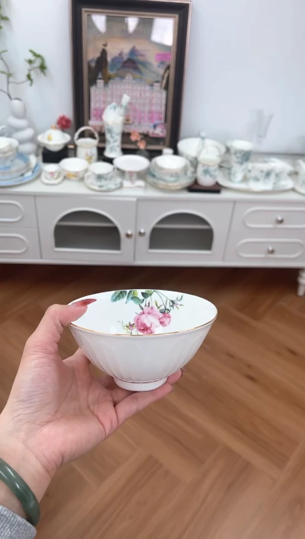 【闪购商品】碗玫瑰高骨骨瓷5寸碗