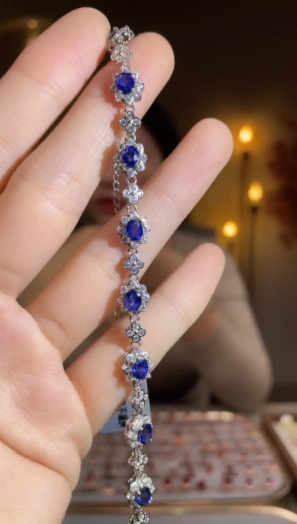 手链蓝宝石银S925镶嵌手链