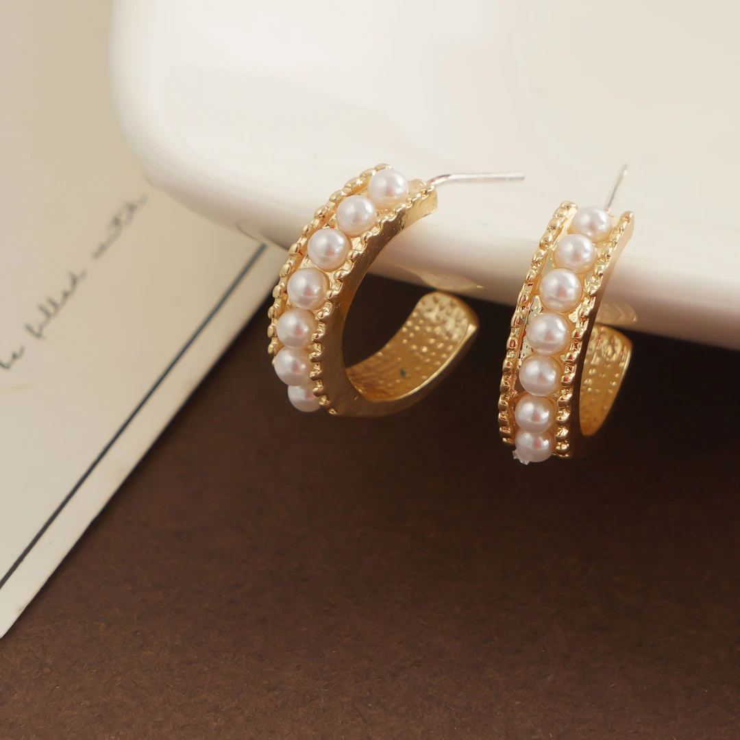 铜合金耳饰   半圈时尚气质百搭珠珠耳环显脸显白精致耳饰女N1200