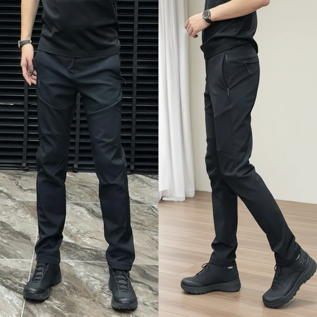 裤子男款秋冬款工作裤男士秋冬直筒裤松紧腰带冲锋裤登山裤男长裤