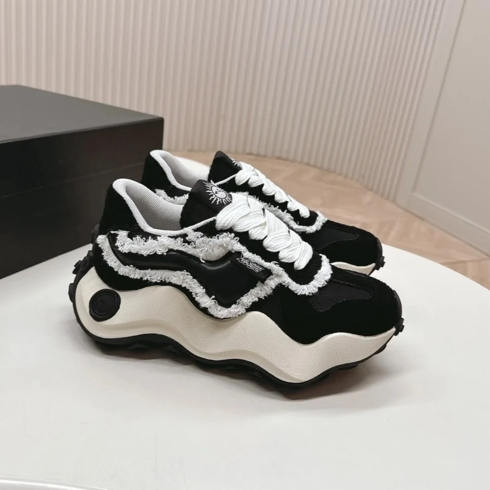 2025新春夏赵露思同款老爹鞋吴建豪撞色流苏时尚波浪底厚底情侣鞋