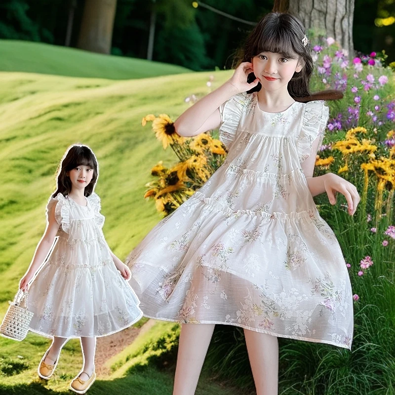 女童公主裙2025年夏季新款洋气碎花清新法式花仙子夏款网红连衣裙