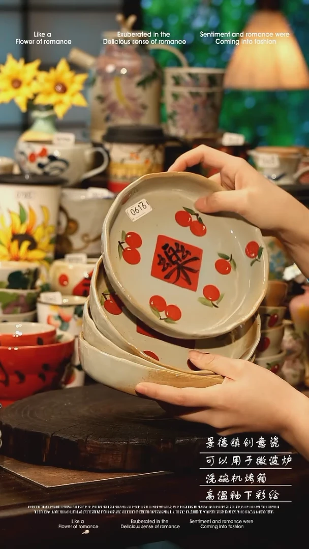 陶瓷四件套景德镇高温釉下彩手工手绘款式