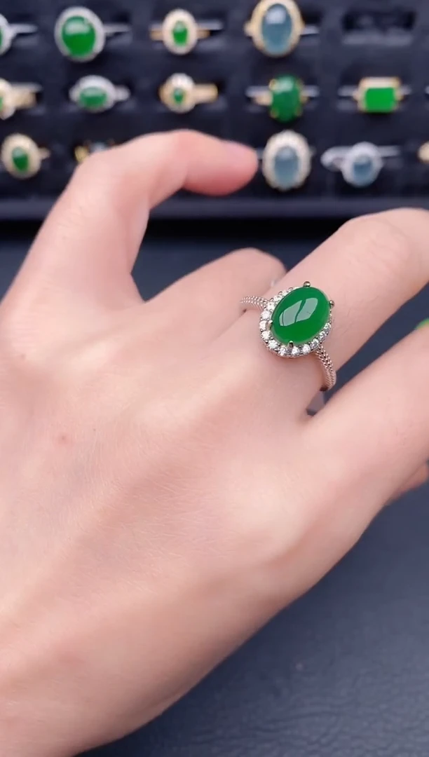银S925镶嵌戒指翡翠天然a货翡翠368