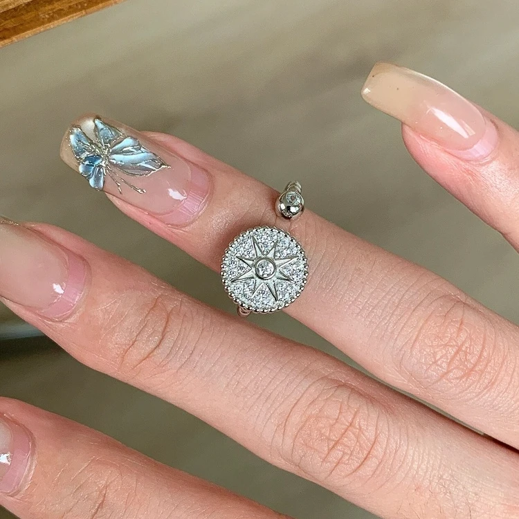 铜合金戒指 超闪星芒罗盘戒指复古轻奢小众设计高级感精致食指戒