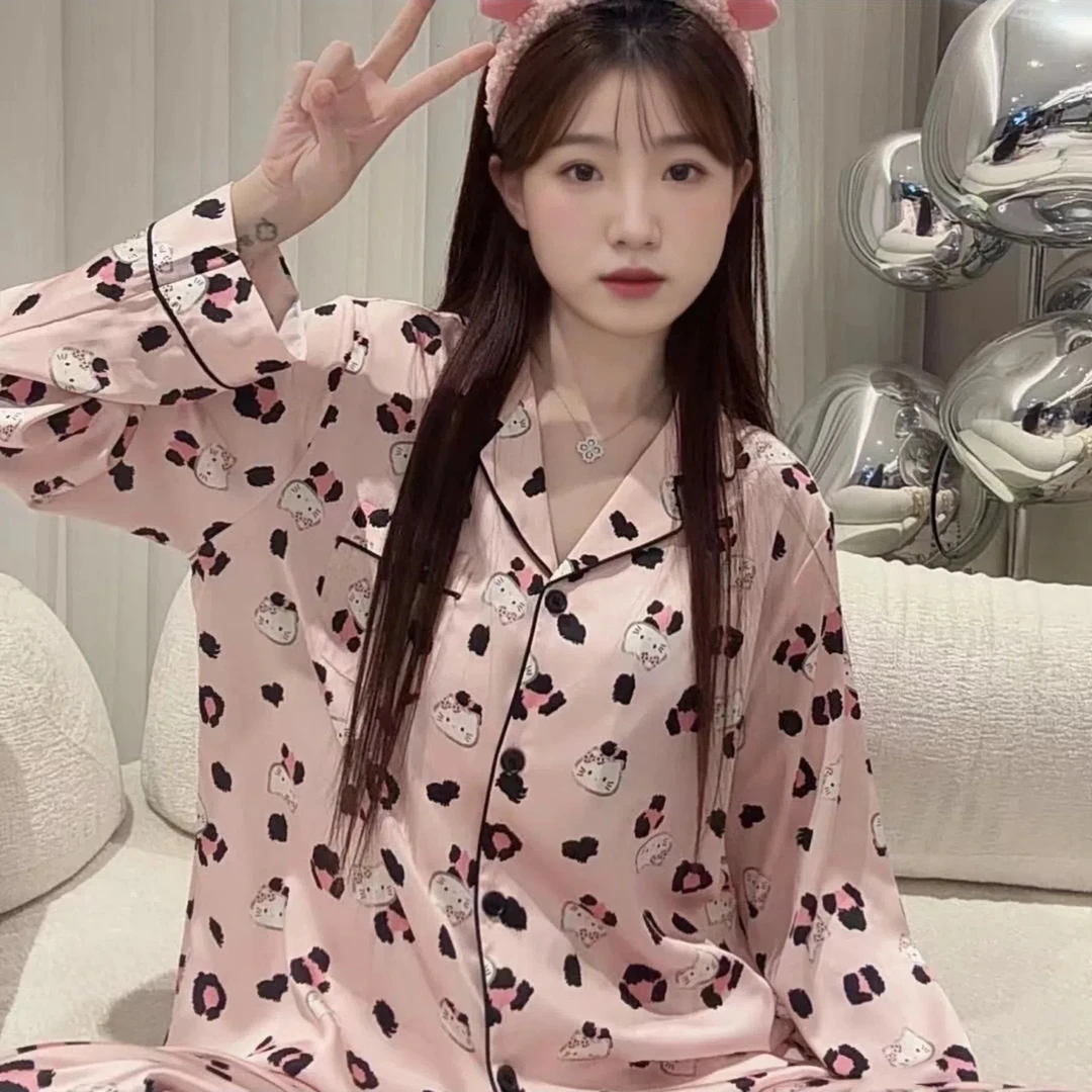 【豹纹KT！】2025年甜美春季女款长袖时尚高定家居服可外穿睡衣套装