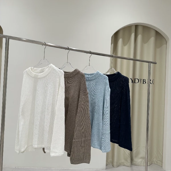 松弛慵懒老钱风 春夏百搭宽松防晒罩衫微透感肌理亚麻针织衫上衣