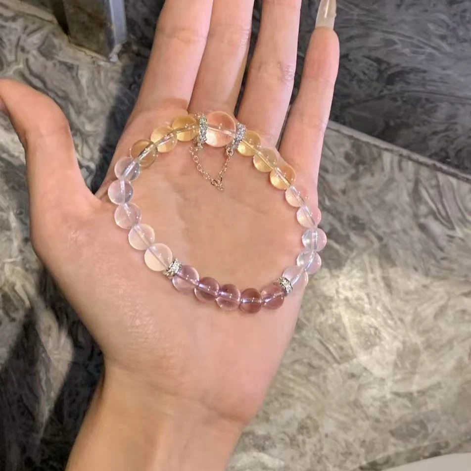 【索索水晶-13号白水晶光紫水晶手串】